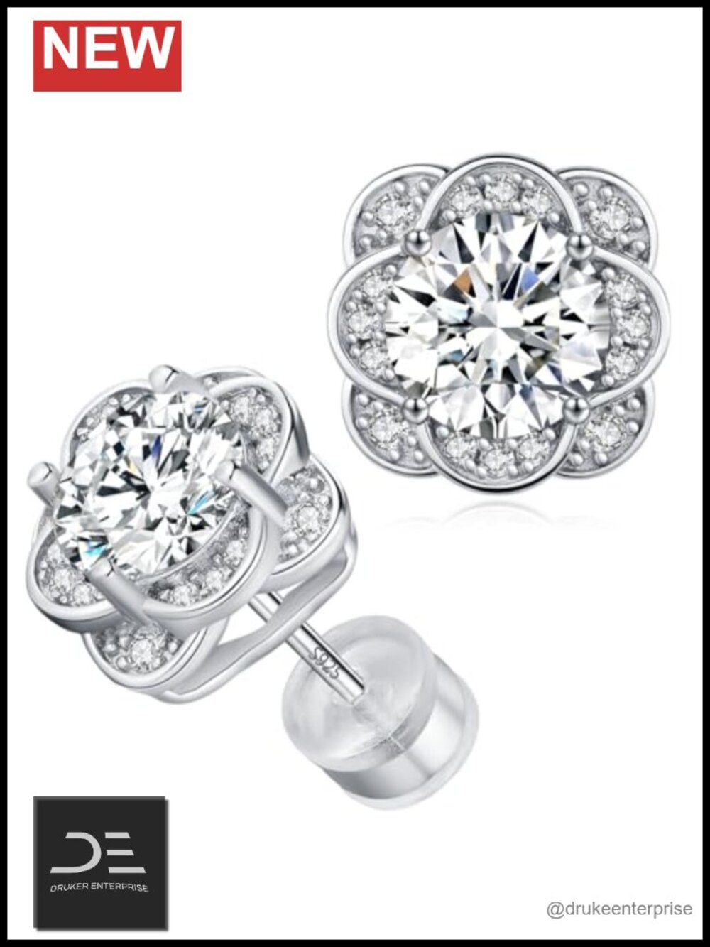 Moissanite Stud Earrings 1ct 925 Sterling Silver Hypoallergenic Screw Back
